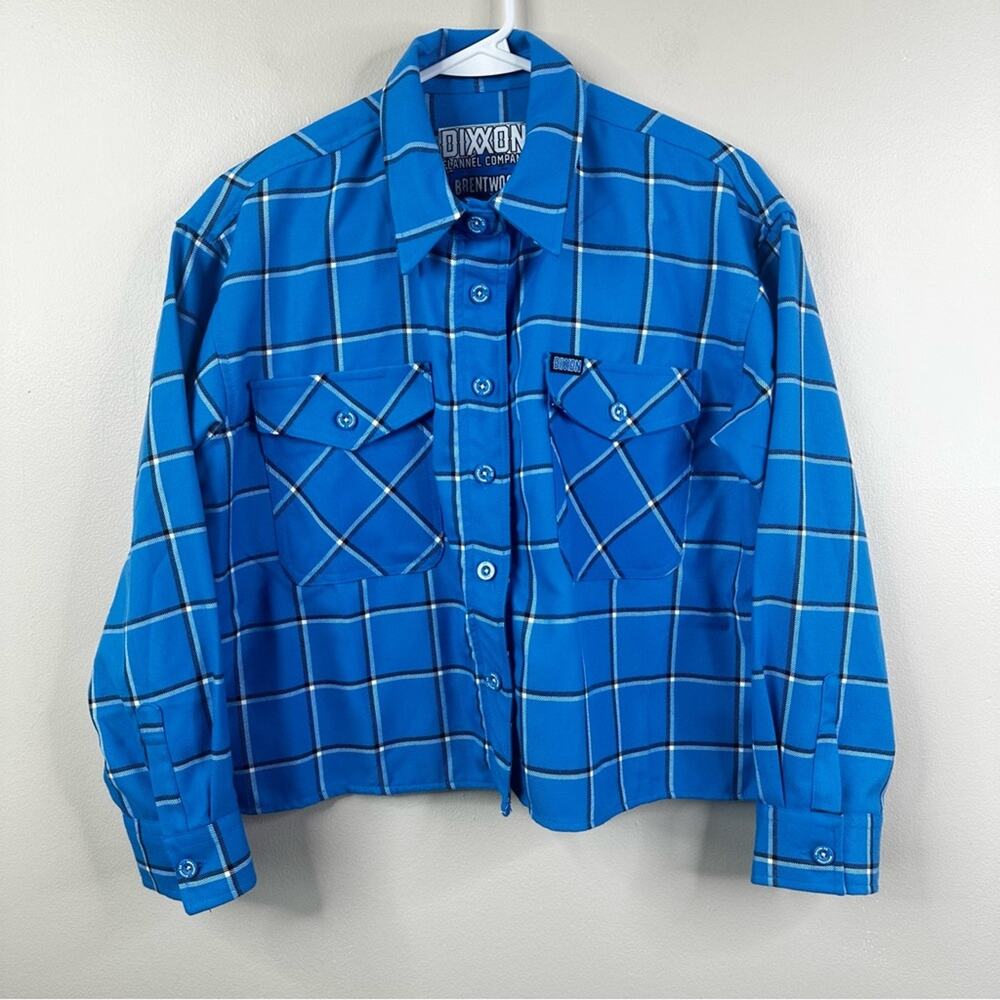 Dixxon Brentwood Flannel Shirt Womens M Blue Plaid Cropped Button Down Top